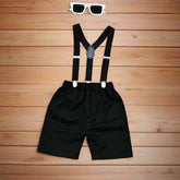 Baby Boy Toddler Boy Stripes Bowtie Shirt & Suspender Shorts Set – Stylish Outfit for Special Occasions